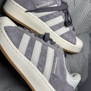 Adidas Superstar Suede Gray and White Sneakers